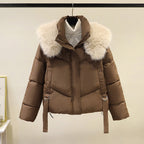 Women's Warm Full-Zip Short Jacket with Puffy Collar