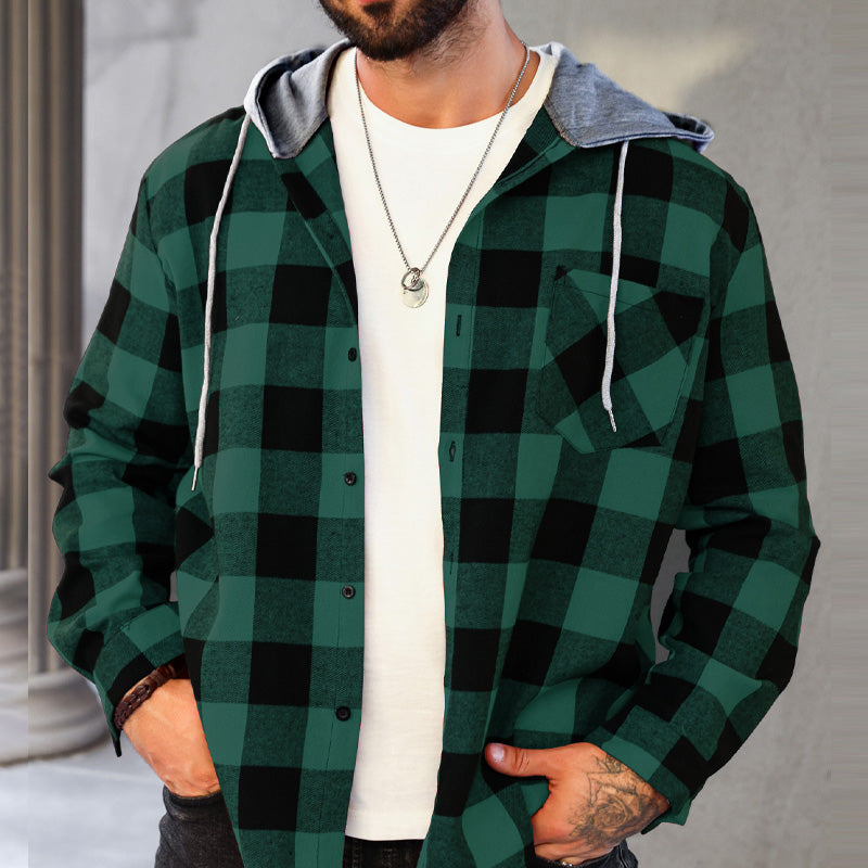 Men's Versatile Hooded Plaid Flannel Shirt
