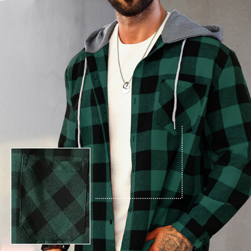 Men's Versatile Hooded Plaid Flannel Shirt