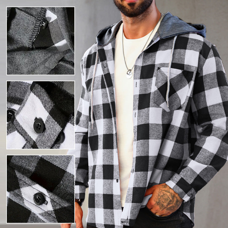 Men's Versatile Hooded Plaid Flannel Shirt