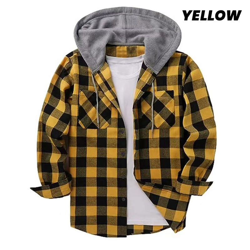 Men's Versatile Hooded Plaid Flannel Shirt