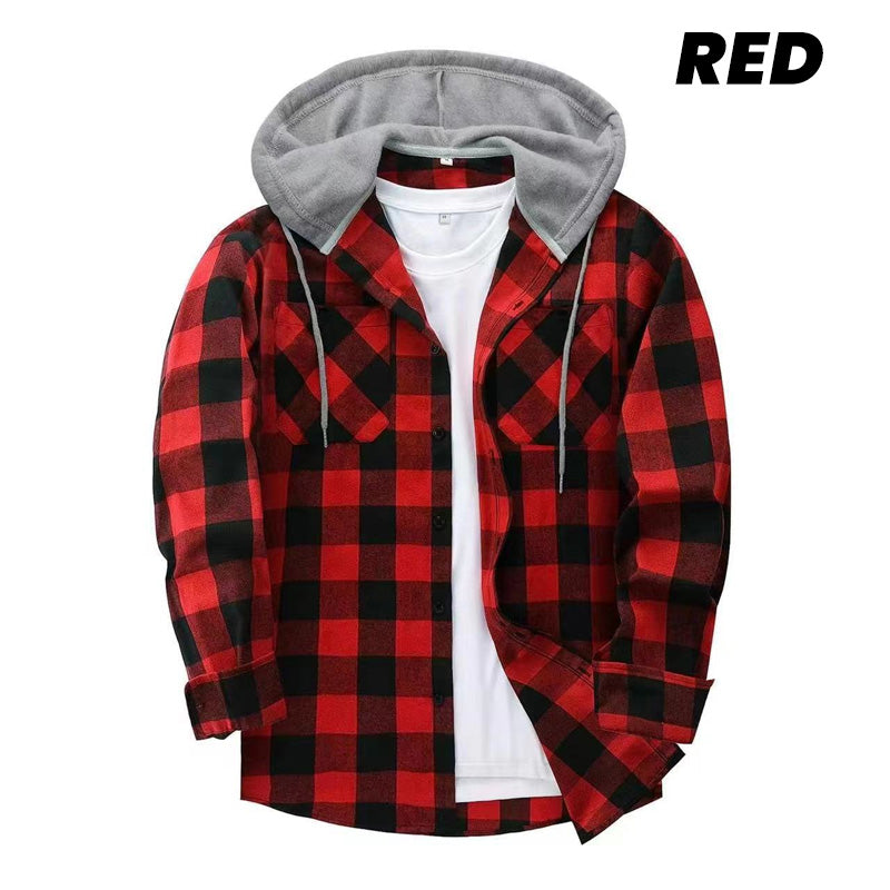 Men's Versatile Hooded Plaid Flannel Shirt