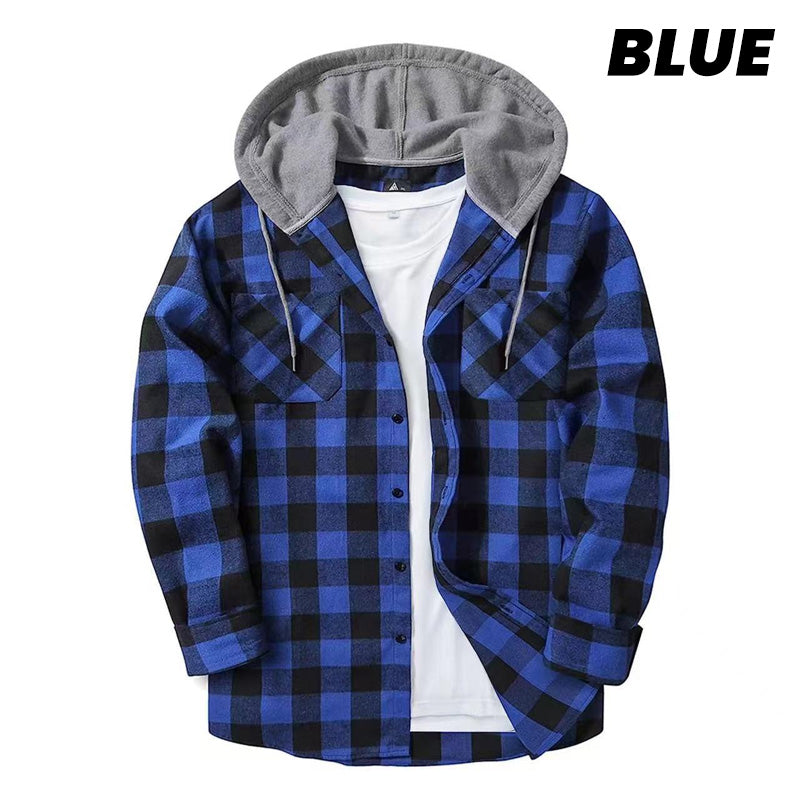 Men's Versatile Hooded Plaid Flannel Shirt