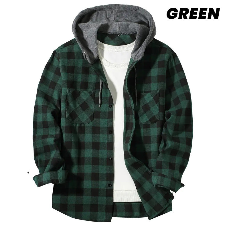 Men's Versatile Hooded Plaid Flannel Shirt