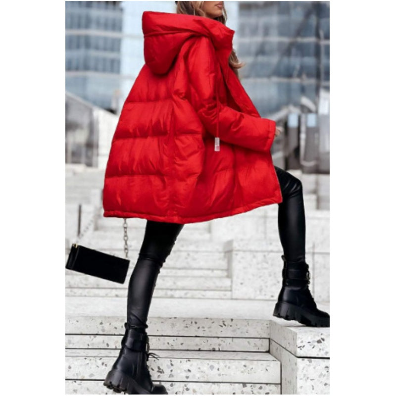 Women's Solid Color Hooded Cotton Jacket