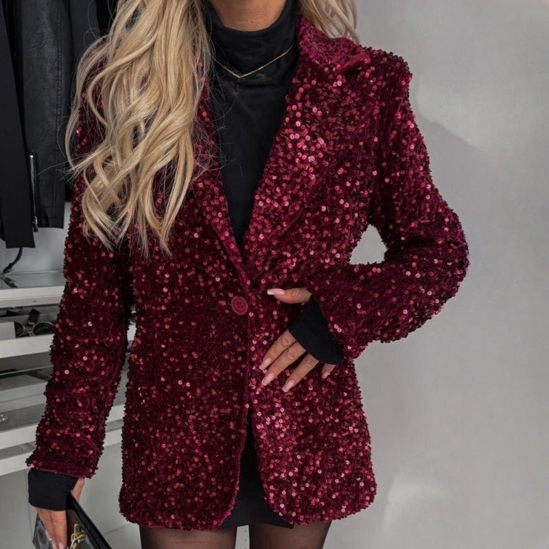 Women’s Sparkly Sequin Button Long-Sleeve Jackets