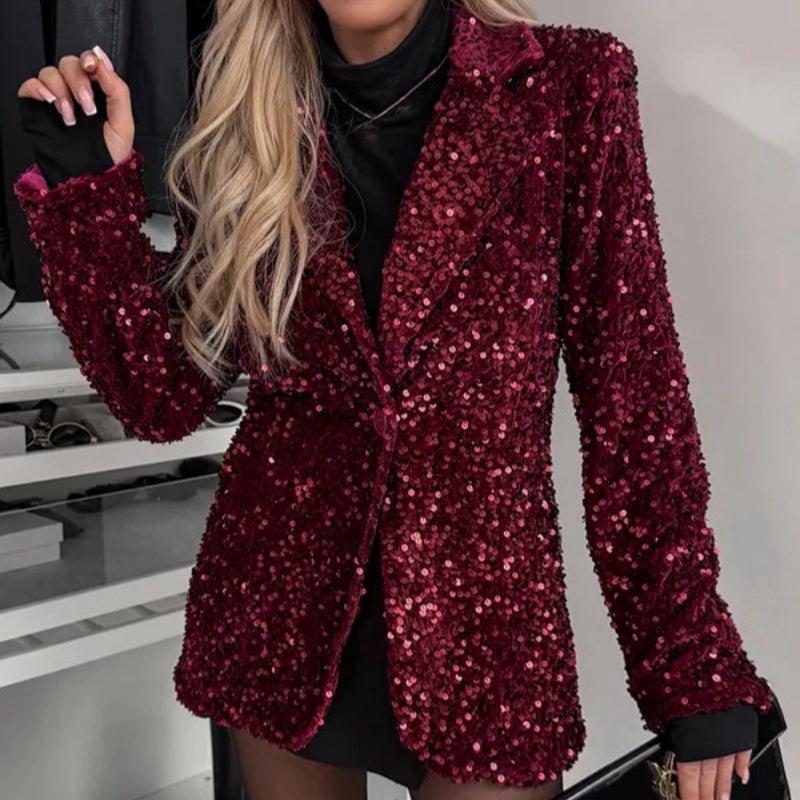 Women’s Sparkly Sequin Button Long-Sleeve Jackets