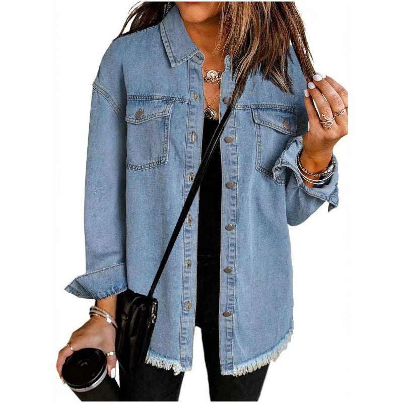 🎅What should I wear tomorrow?🎄Women's Raw Edge Ripped Denim Jacket