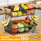 Double-layer Removable Wooden Handle Wire Basket