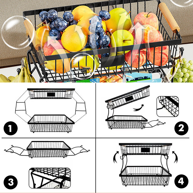 Double-layer Removable Wooden Handle Wire Basket