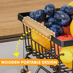 Double-layer Removable Wooden Handle Wire Basket