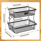 Double-layer Removable Wooden Handle Wire Basket