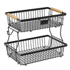 Double-layer Removable Wooden Handle Wire Basket
