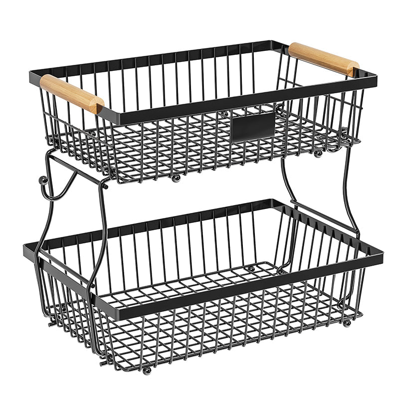 Double-layer Removable Wooden Handle Wire Basket