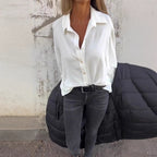 What should I wear tomorrow?💕Women's Solid Long Sleeve Button Down Shirt