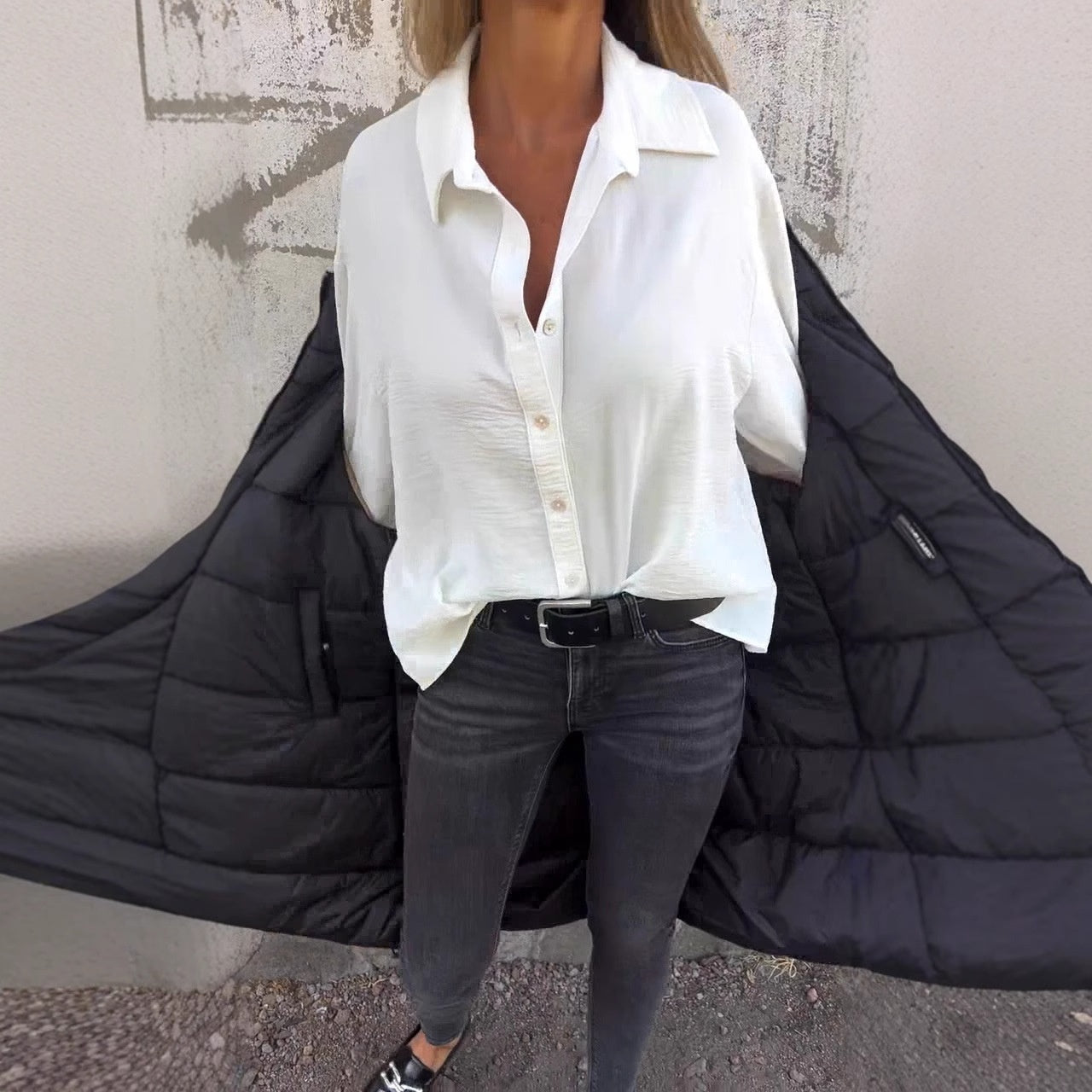 What should I wear tomorrow?💕Women's Solid Long Sleeve Button Down Shirt