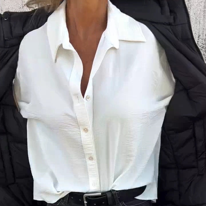 What should I wear tomorrow?💕Women's Solid Long Sleeve Button Down Shirt