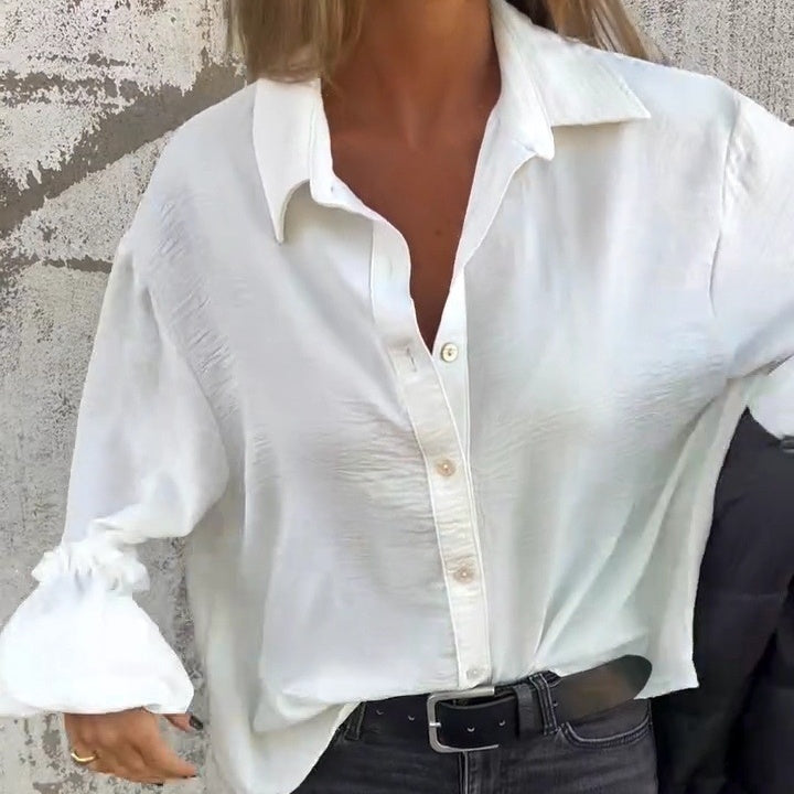 What should I wear tomorrow?💕Women's Solid Long Sleeve Button Down Shirt