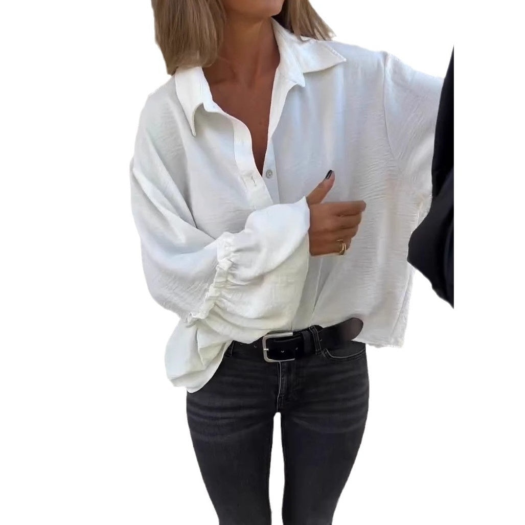 What should I wear tomorrow?💕Women's Solid Long Sleeve Button Down Shirt