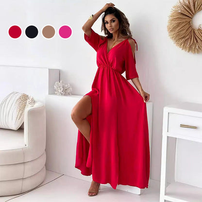 🌸 Pear-shaped savior! V-neck side slit skirt|cinched waist slit, all the flesh is hidden, and the curve is fully revealed~