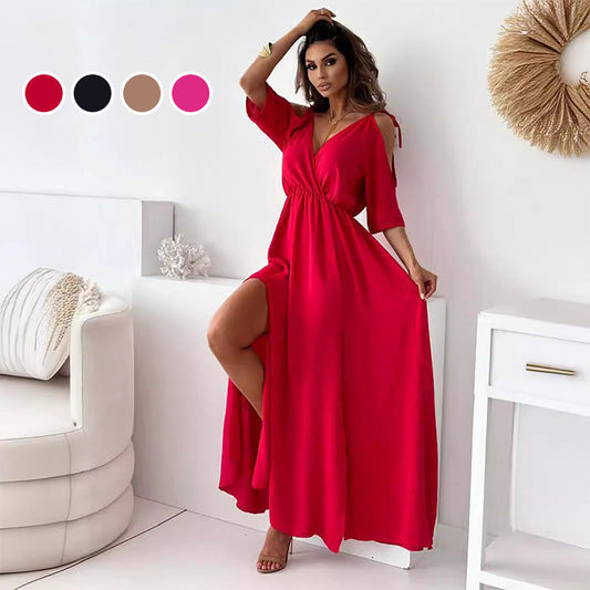 🌸 Pear-shaped savior! V-neck side slit skirt|cinched waist slit, all the flesh is hidden, and the curve is fully revealed~