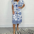🔥2025 HOT SALE💃Printed V-Neck Casual Dress With Fringes on the Sleeves✨