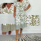 🔥2025 HOT SALE💃Printed V-Neck Casual Dress With Fringes on the Sleeves✨