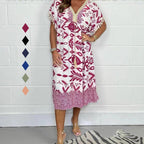 🔥2025 HOT SALE💃Printed V-Neck Casual Dress With Fringes on the Sleeves✨