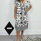 🔥2025 HOT SALE💃Printed V-Neck Casual Dress With Fringes on the Sleeves✨