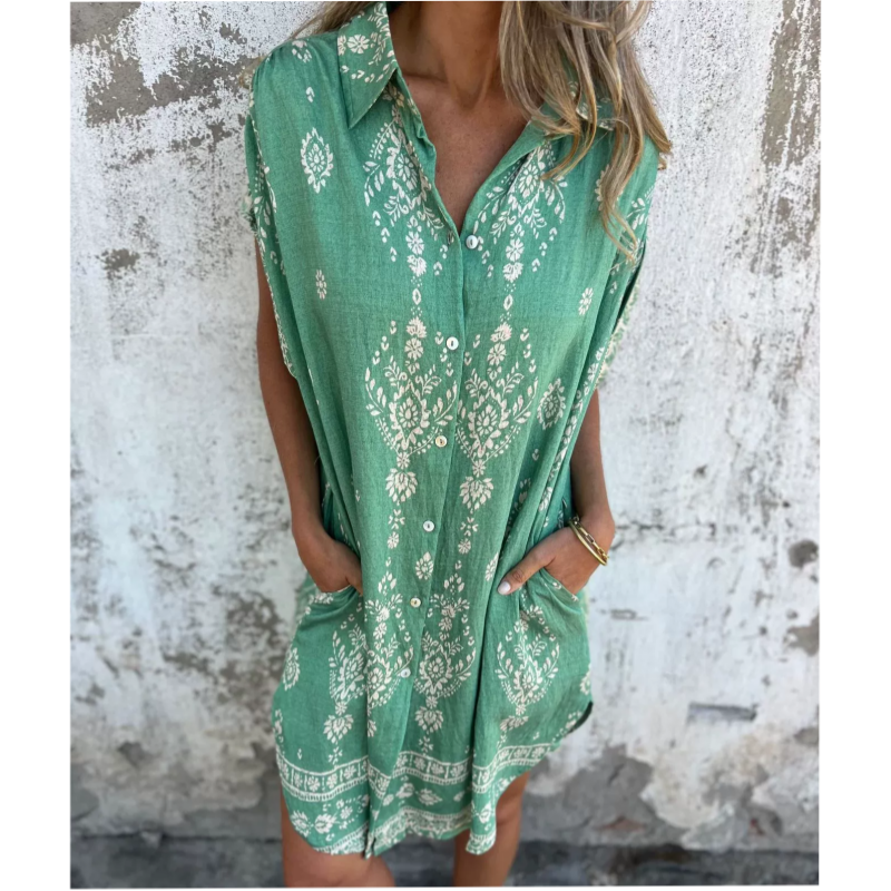 💕New Arrival Hot Sale 60 %OFF💕👗Loose-Fit Printed Short Sleeve Dress with Pockets