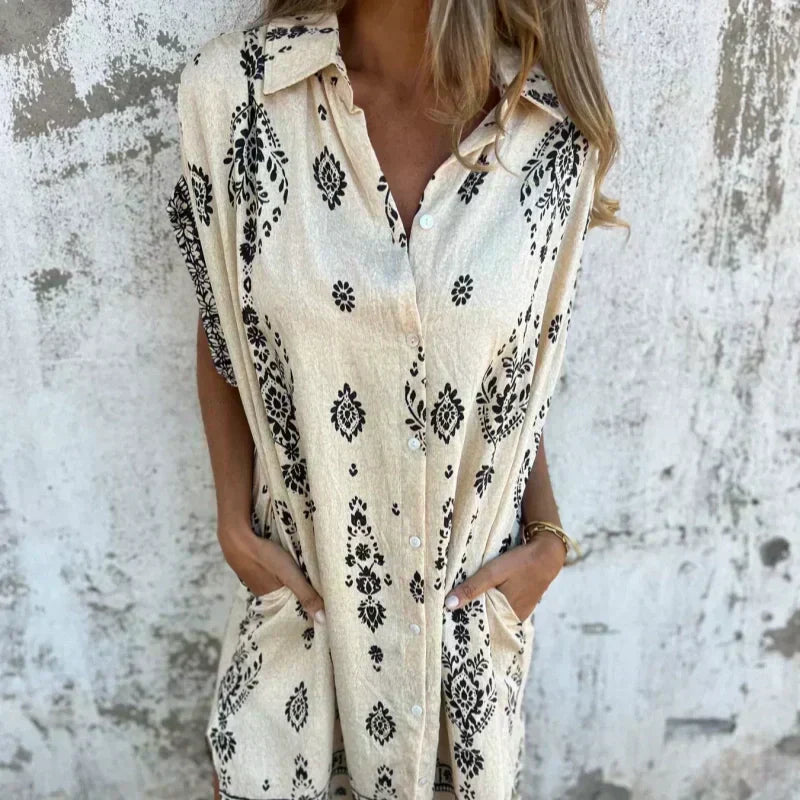 💕New Arrival Hot Sale 60 %OFF💕👗Loose-Fit Printed Short Sleeve Dress with Pockets