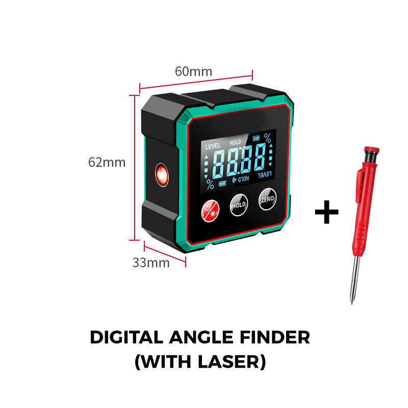🧲 Magnetic Digital Angle Finder + Electronic Laser – 360° Angle Measurement for Carpentry & Projects 🪵