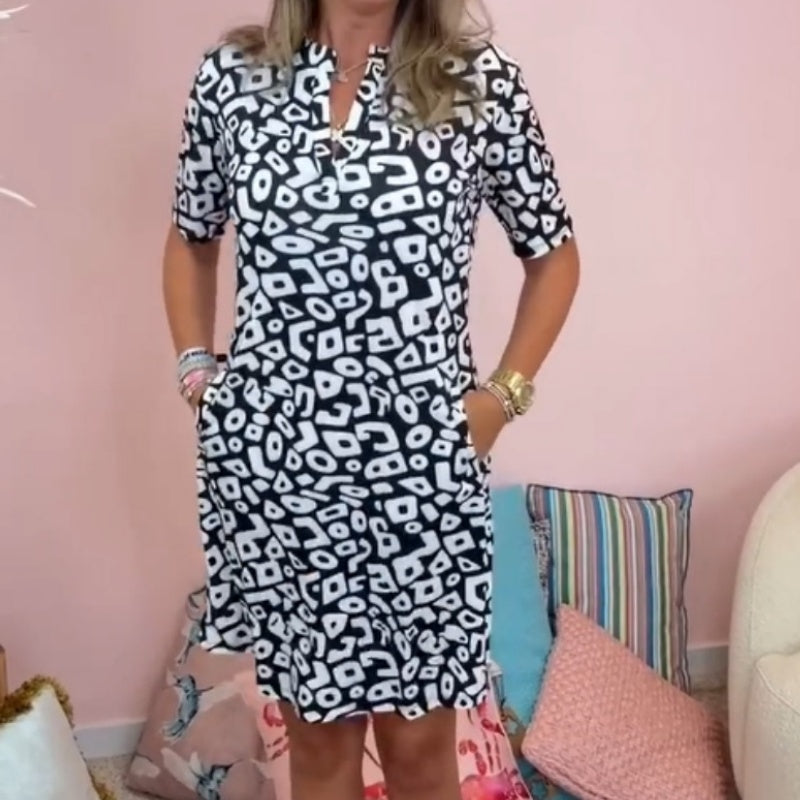 ✨Hot Flash Sale! Stylish Women’s V - Neck Short Sleeve Printed Casual Dress 🔥