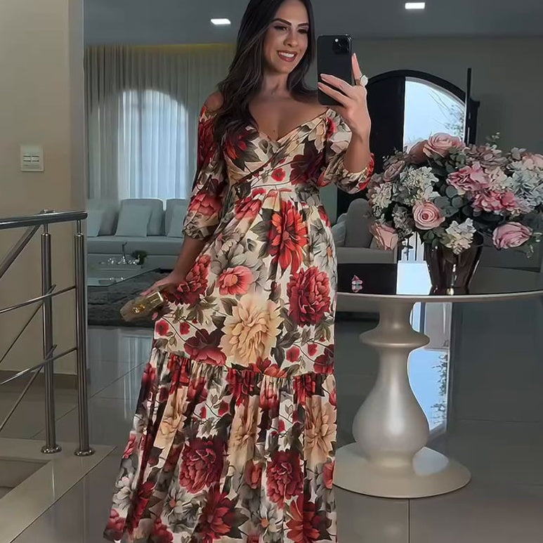 🌹Limited Sale 49% OFF🌹Women's V-Neck Floral Printed Pleated Dress