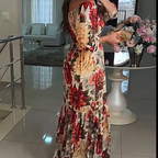 🌹Limited Sale 49% OFF🌹Women's V-Neck Floral Printed Pleated Dress