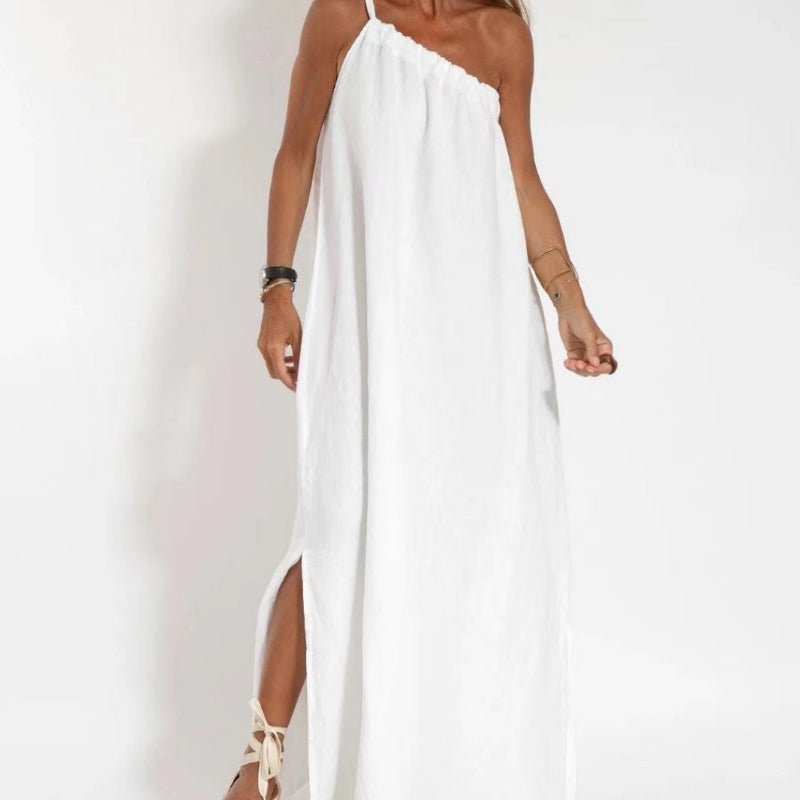 💃 Slanted shoulder side slit pure desire dress|An elegant killer suitable for commuting and dating