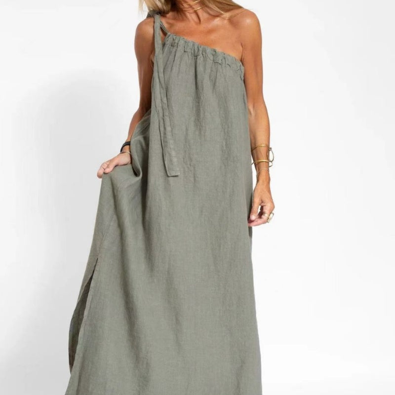 💃 Slanted shoulder side slit pure desire dress|An elegant killer suitable for commuting and dating