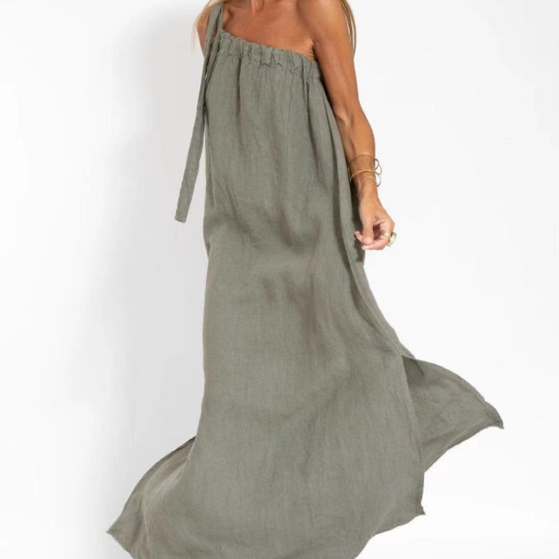 💃 Slanted shoulder side slit pure desire dress|An elegant killer suitable for commuting and dating