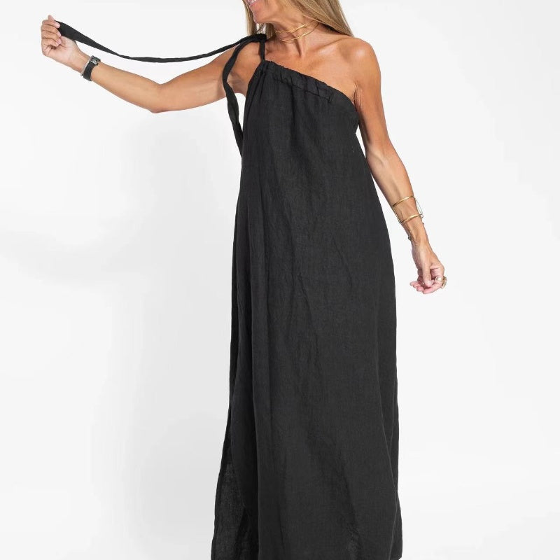 💃 Slanted shoulder side slit pure desire dress|An elegant killer suitable for commuting and dating