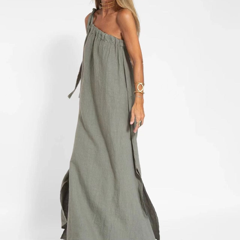 💃 Slanted shoulder side slit pure desire dress|An elegant killer suitable for commuting and dating