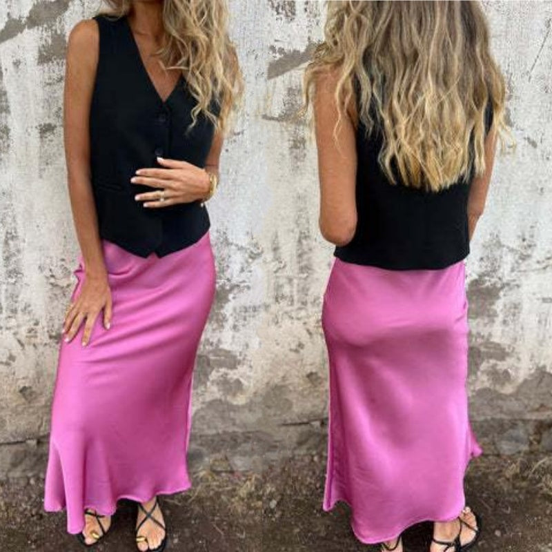 Women's Luxury Glossy Solid Color Skirt