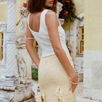 Kvinnors vita fyrkantig hals ärmlös crop top