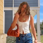 Kvinnors vita fyrkantig hals ärmlös crop top