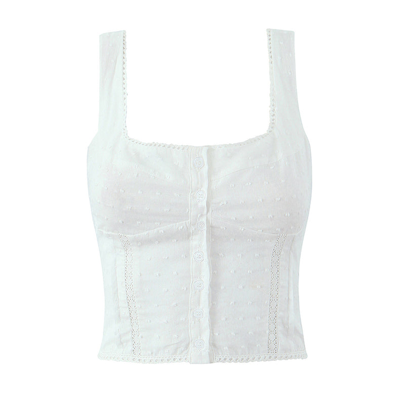 Kvinnors vita fyrkantig hals ärmlös crop top