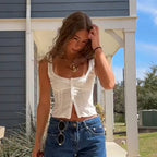 Kvinnors vita fyrkantig hals ärmlös crop top