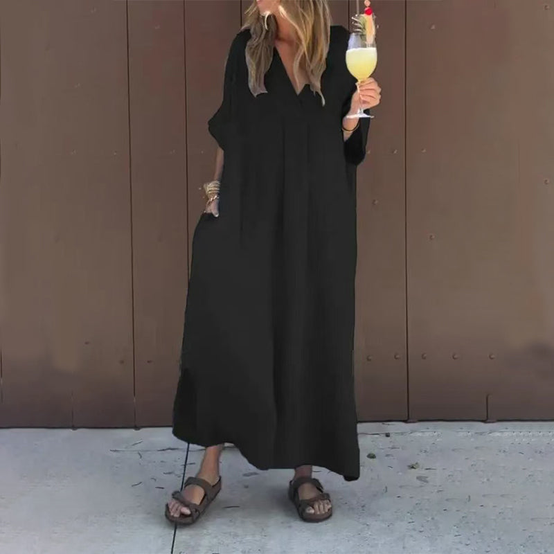 Casual Flowy V-neck Dress For Women