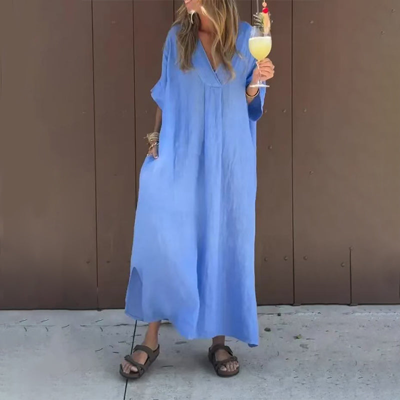 Casual Flowy V-neck Dress For Women