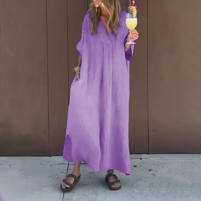 Casual Flowy V-neck Dress For Women