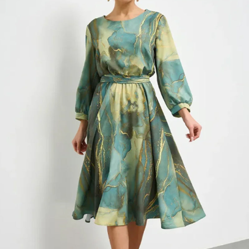 💕Limited Sale 50% OFF💕 Women’s Long Sleeve Fashion Printed Waist Dress – Chic & Timeless!