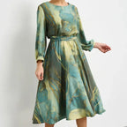 💕Limited Sale 50% OFF💕 Women’s Long Sleeve Fashion Printed Waist Dress – Chic & Timeless!